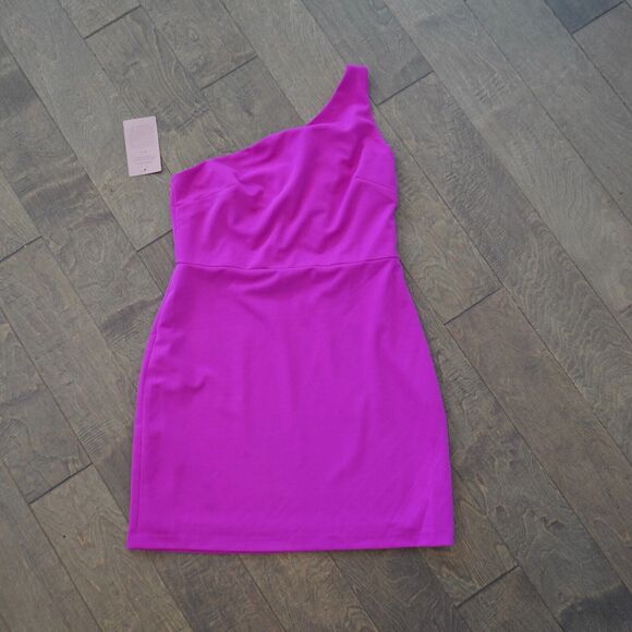 NWT‎ BHLDN Emilia One-Shoulder Stretch Crepe Mini Dress Size Large Pink - Picture 2 of 9